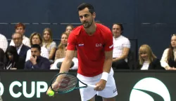 Osijek, 01. 02. 2025, SD Gradski vrt, tenis, Davis Cup, drugi dan. Hrvatska - Slovačka. Parvi Nikola Mektić i Mate Pavić- Milos Karol i Lukas Klein. Mate Pavić.snimio GOJKO MITIĆ