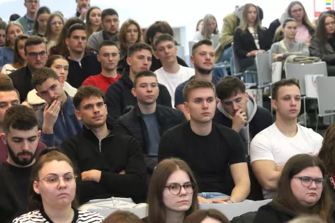 Osijek, 01. 04. 2025, EFOS, Pet guvernera sredi&scaron;njih banaka na Ekonomskom faultetu, Primož Dolenc, Anita Angelovska Bezhoska. Irena Radović, Jasmina Selmanović i Boris Vujčić...snimio GOJKO MITIĆ