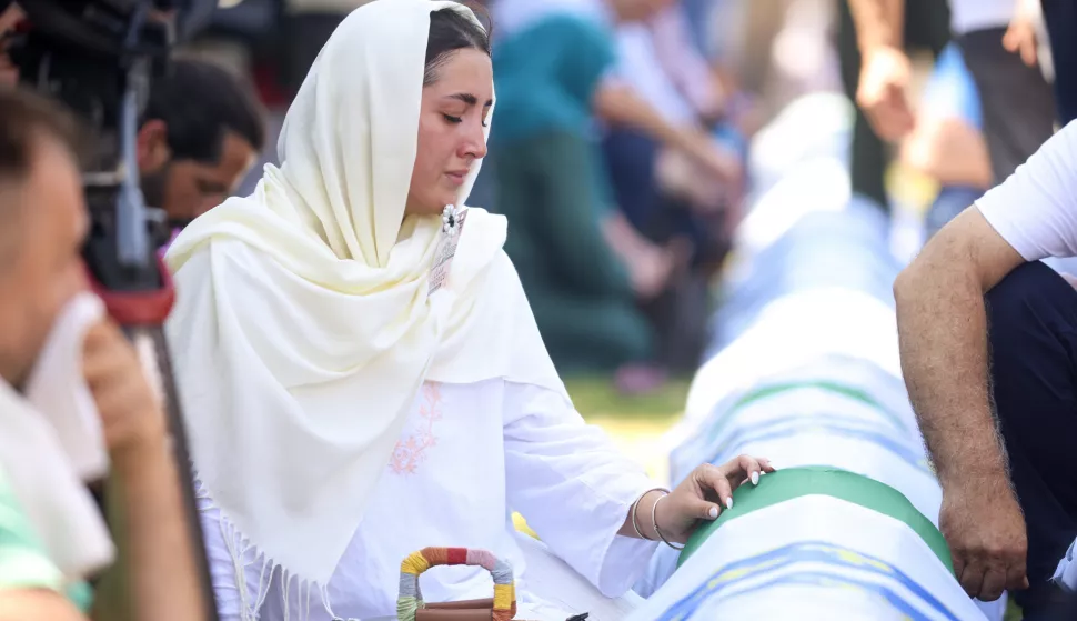 11.07.2024., Potocari, Bosna i Hercegovina - U Memorijalnom centru Srebrenica-Potocari obiljezena 29. godisnjica genocida nad Bosnjacima "Sigurne zone UN-a" Srebrenica, te je klanjana dzenaza i obavljen ukop za 14 nevinih zrtava genocida u Srebrenici. Photo: Armin Durgut/PIXSELL