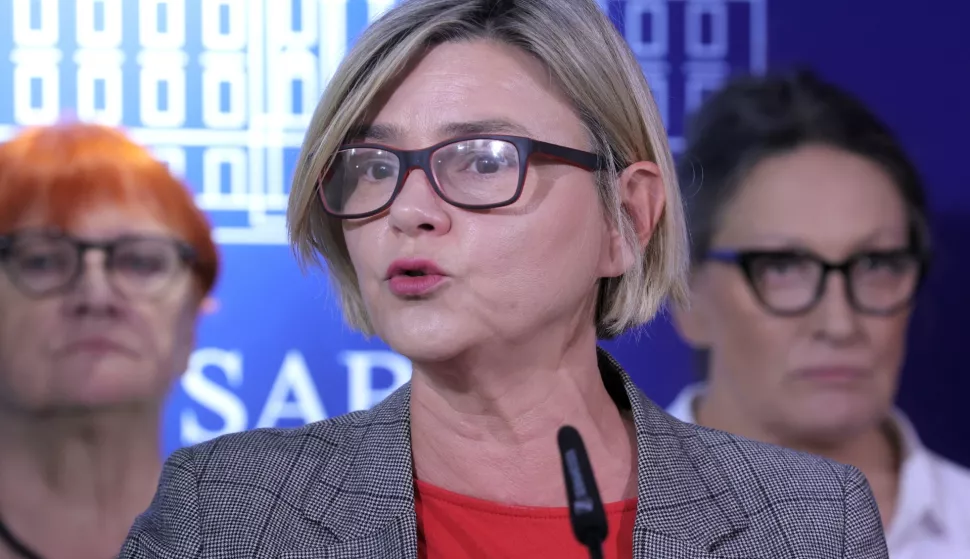 Zagreb.11.6.2025. Zastupnice Sandra Benčić, Urša Raukar-Gamulin i Damir Bakić održali su konferenciju za medije s temom "Vrijedi li glas jednako ili ovisi kome je dat".Na slici Sandra Benčić.Foto HINA/ Tomislav Pavlek/ tp