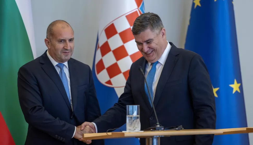 Zagreb, 14.7.2025 - Predsjednik Republike Hrvatske Zoran Milanović (D) primio je predsjednika Republike Bugarske Rumena Radeva (L) koji je u službenom posjetu RH.Foto Hina/ Dario GRZELJ/ dag