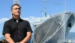 Rijeka 30.06.2025.Nedeljko Kuzma ispred broda GalebFoto Marko Gracin
