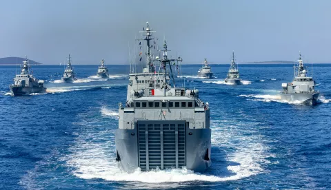 Split, 23.07.2025. - Održano je uvježbavanja brodova Hrvatske ratne mornarice za vojni mimohod.foto HINA/ Miroslav Lelas/ lm