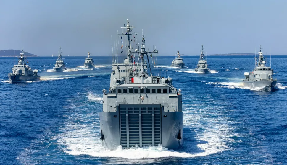 Split, 23.07.2025. - Održano je uvježbavanja brodova Hrvatske ratne mornarice za vojni mimohod.foto HINA/ Miroslav Lelas/ lm