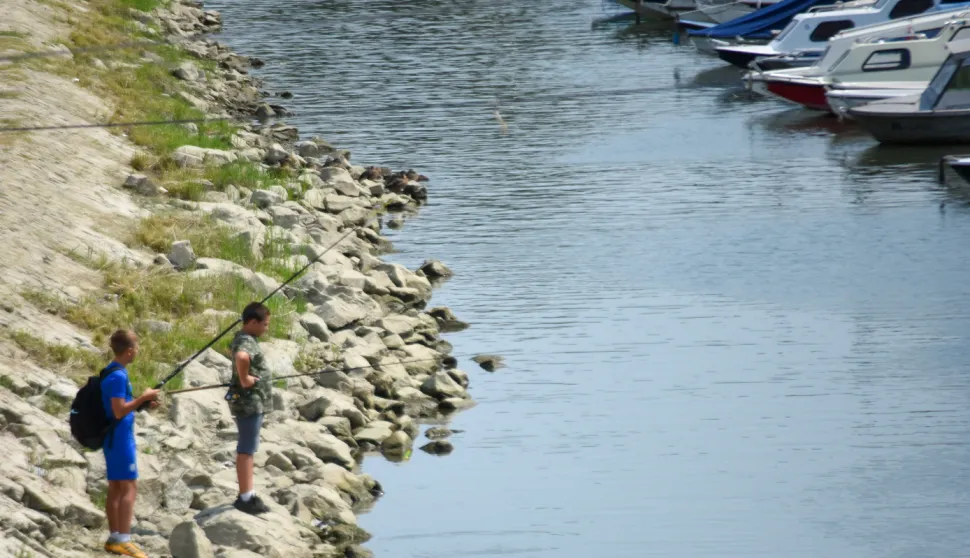 OSIJEK-23.08.2021., Zimska luka, dječaci na pecanju prije najavljenog lošeg vremena, slobodnjak.Foto: Andrea Ilakovac