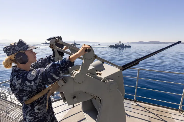 Split, 23.07.2025. - Održano je uvježbavanja brodova Hrvatske ratne mornarice za vojni mimohod.foto HINA/ Miroslav Lelas/ lm