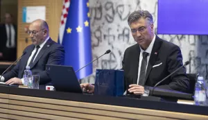 Zagreb, 30.07.2025 - Sjednica Vlade RH. Na fotografiji Tomo Medved, Andrej Plenković. foto HINA/ Daniel KASAP/ dk