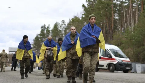 epa11974126 A handout photo made available by President Zelensky's official Telegram channel shows Ukrainian prisoners of war (POWs) following a prisoner swap, at an undisclosed location in Ukraine, 19 March 2025, amid the Russian invasion. The Ukrainian government announced on 19 March that Ukraine managed to swap 175 Ukrainian prisoners from Russian captivity in exchange for the same amount of Russian prisoners. EPA/President Zelensky telegram channel HANDOUT President Zelensky telegram channelHANDOUT EDITORIAL USE ONLY/NO SALES