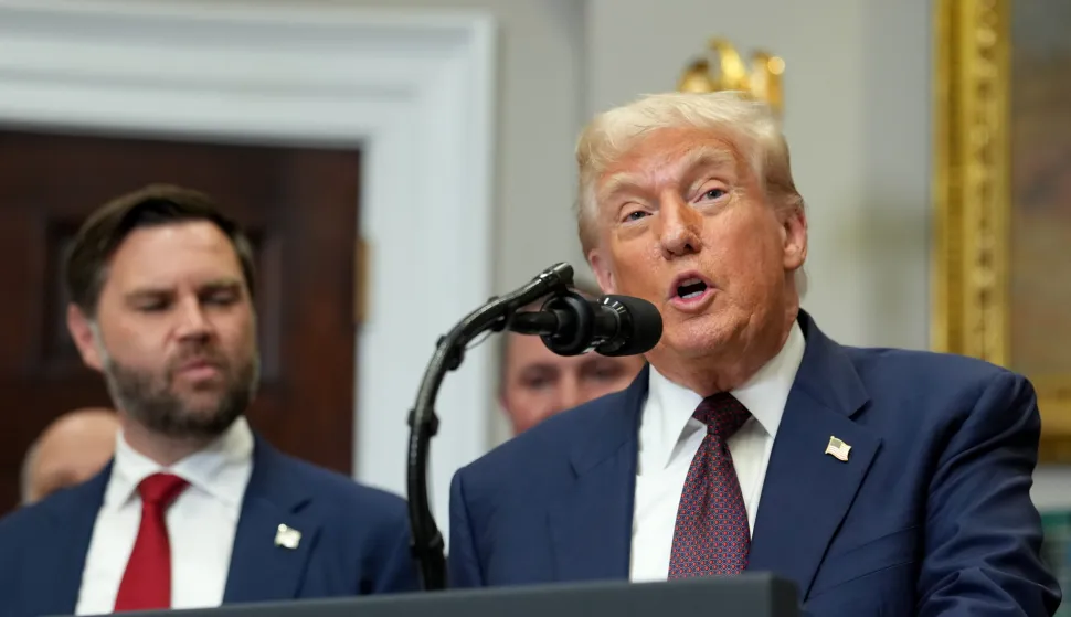 epa12275792 US President Donald J. Trump (R) speaks during an executive order signing ceremony in the Roosevelt Room of the White House in Washington, DC, USA, 31 July 2025. The order will formally reestablish the Presidential Fitness Test, creating school-based programs that reward excellence in physical education. EPA/ERIC LEE/POOL