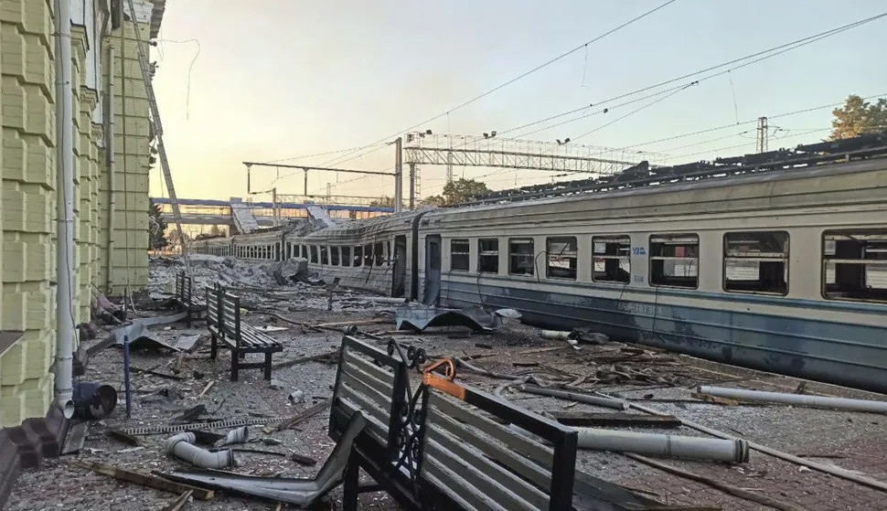 epa12283875 A handout photo made available by the State Emergency Service of Ukraine (SES) shows the site of Russian strikes at the railway station in the city of Lozova in Kharkiv region, Ukraine, 05 August 2025, amid the ongoing Russian invasion. At least one person was killed and 10 others injured after Russian drone strikes hit Lozova overnight, the State Emergency Service of Ukraine said. EPA/STATE EMERGENCY SERVICE OF UKRAINE HANDOUT -- BEST QUALITY AVAILABLE -- MANDATORY CREDIT: STATE EMERGENCY SERVICE OF UKRAINE -- HANDOUT EDITORIAL USE ONLY/NO SALES