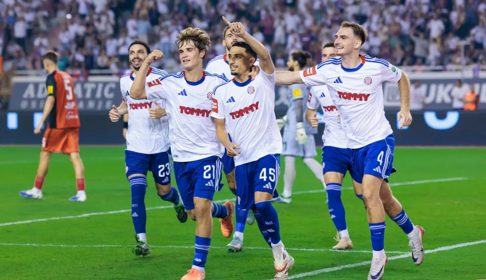 Split, 10.08.2025. - Susret 2. kola HNL-a Hajduk - Gorica. Na fotografiji strijelac prvog pogotka za Hajduk Yassin Benrahou.foto HINA/ Miroslav Lelas/ lm