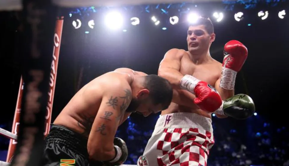 Andy Ruiz Jr v Anthony Joshua - Diriyah Arena Eric Molina (left) and Filip Hrgovic in action in their WBC International Heavyweight Championship contest at the Diriyah Arena, Diriyah, Saudi Arabia. Nick Potts Photo: PA Images/PIXSELL