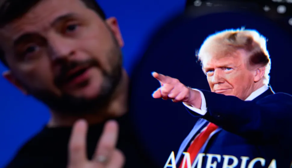 The White House front website page displayed on a mobile phone with President Vladimir Zelensky, seen in this photo illustration. Taken in Brussels, Belgium, On 19 February 2025. (Jonathan Raa/Sipa USA) *** Strictly for editorial news purposes only *** Photo: Jonathan Raa/SIPA USA