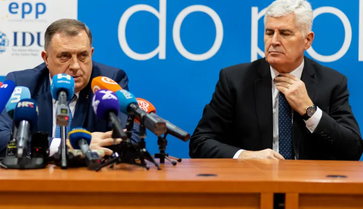 27.02.2024., Mostar - Press konferencija nakon sastanka predstavnika politickih stranaka koalicije na razini BiH. Photo: Denis Kapetanovic/PIXSELL