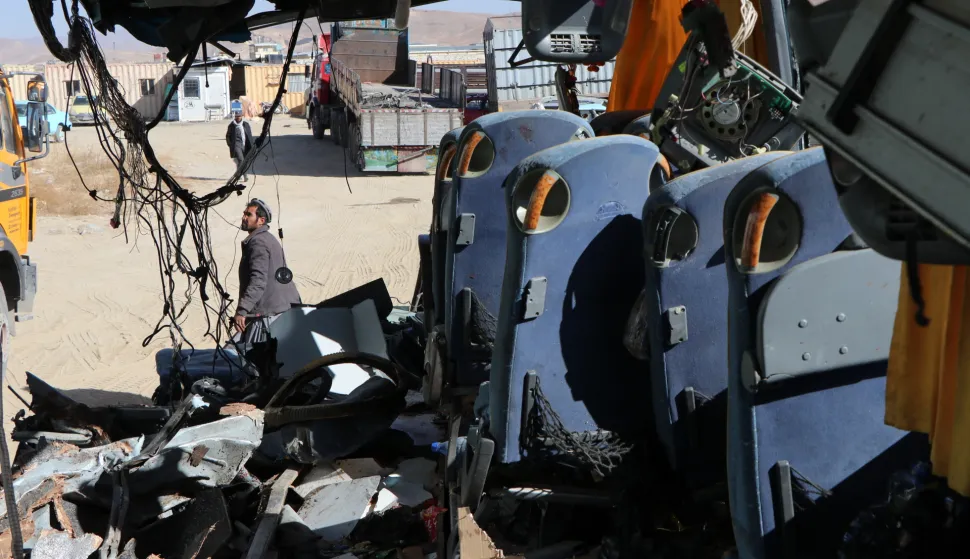 (241219) -- GHAZNI, Dec. 19, 2024 (Xinhua) -- This photo taken on Dec. 19, 2024 shows a bus damaged in a road accident in Ghazni province, Afghanistan. At least 44 commuters have been confirmed dead and 76 others were injured in two separate road accidents in east Afghanistan's Ghazni province on Wednesday night, a local official reported Thursday. (Photo by Marjankhil/Xinhua) Photo: Marjankhil/XINHUA