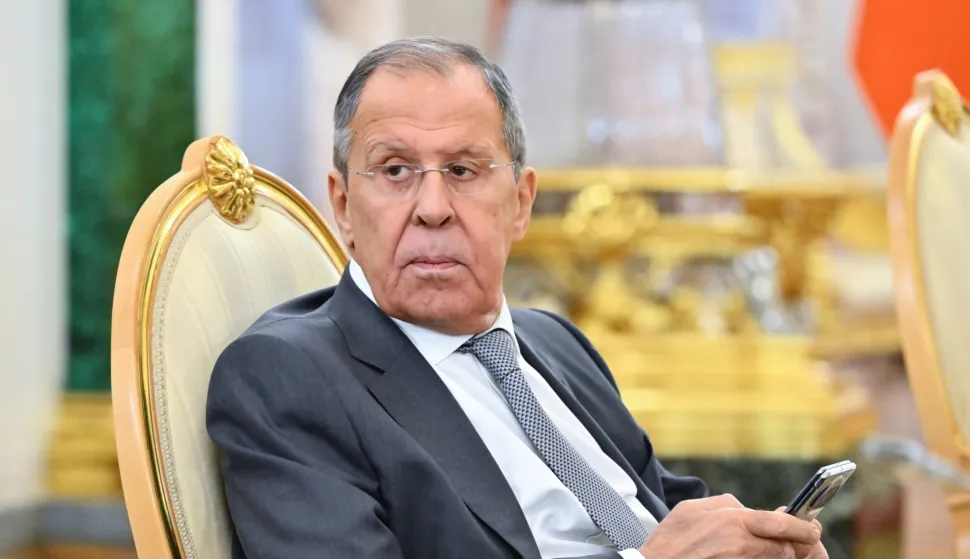 epa11649250 Russian Foreign Minister Sergey Lavrov sits during a meeting of Russian President Vladimir Putin and Armenian Prime Minister Nikol Pashinyan at a meeting of the heads of state of the Commonwealth of Independent States (CIS) at the Kremlin in Moscow, Russia, 08 October 2024. EPA/KRISTINA KORMILITSYNA/SPUTNIK/KREMLIN/POOL