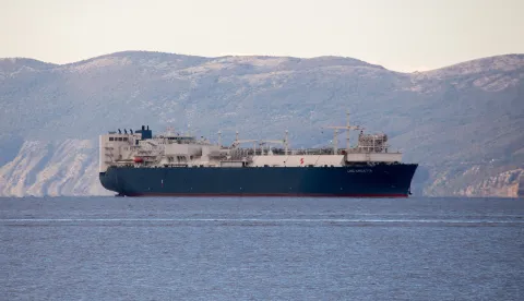 13.10.2020., Rijeka - U Rijeku je doplovio LNG Croatia, dugoocekivani brod terminal odnosno ploveca jedinica za skladistenje i uplinjavanje ukapljenog prirodnog plina. Photo:Nel Pavletic/PIXSELL