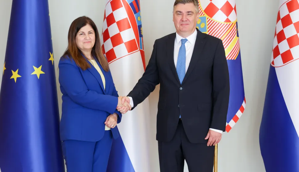 27.08.2025., Zagreb - Pantovcak. Ured predsjednika Republike Hrvatske. Predsjednik Republike Hrvatske Zoran Milanovic primio je ministricu vanjskih poslova i iseljenistva Palestine Varsen Aghabekian. Photo: Sanjin Strukic/PIXSELL