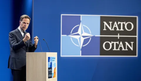 epa12192802 NATO Secretary General Mark Rutte speaks durin a press conference ahead of the NATO summit, in The Hague, the Netherlands, 23 June 2025. The Netherlands will host the NATO Summit at the World Forum in The Hague on 24 and 25 June, the first such summit to be held in the country. EPA/KOEN VAN WEEL