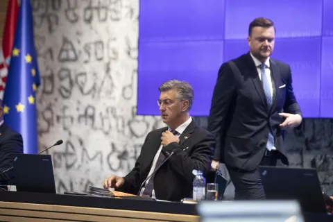 Zagreb, 28.08.2025 - 113, sjednica Vlade RH. Na fotografiji Andrej Plenković, Marko Primorac. foto HINA/ Daniel KASAP/ dk