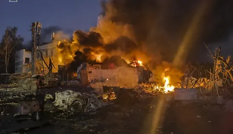 epa12335629 A handout photo released by the press service of the State Emergency Service (SES) of Ukraine shows Ukrainian rescuers working at the site of a Russian strike in Zaporizhzhia, southeastern Ukraine, 30 August 2025, amid the Russian invasion. At least one person was killed and 22 others were injured, including three children, after Russian forces launched an overnight attack on Zaporizhzhia and surrounding areas, SES said. According to Ukrainian authorities, a large-scale attack across Ukraine was launched with around 540 drones, 8 ballistic missiles, and 37 other types of missiles. EPA/STATE EMERGENCY SERVICE OF UKRAINE HANDOUT -- BEST QUALITY AVAILABLE -- MANDATORY CREDIT: STATE EMERGENCY SERVICE OF UKRAINE -- HANDOUT EDITORIAL USE ONLY/NO SALES