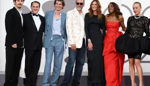 epa12334369 (L-R) Actor Will Price, US actor Michael Stuhlbarg, US actor Andrew Garfield, Italian director Luca Guadagnino, US actor Julia Roberts, US actor Ayo Edebiri and US actor Chloe Sevigny arrive for the screening of 'After the Hunt' at the 82nd annual Venice International Film Festival, in Venice, Italy, 29 August 2025. The film festival runs from 27 August to 06 September 2025. EPA/ETTORE FERRARI