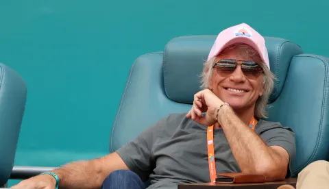 MIAMI GARDENS, FLORIDA - MARCH 27: Jon Bon Jovi is during Jasmine Paolini of Italy and Aryna Sabalenka during their match on day 10 of the Miami Open at Hard Rock Stadium on March 27, 2025 in Miami Gardens, Florida (Photo by Alberto E. Tamargo/Sipa USA) Photo: Alberto E. Tamargo/SIPA USA