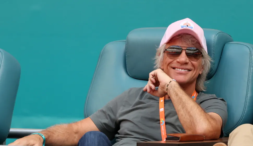 MIAMI GARDENS, FLORIDA - MARCH 27: Jon Bon Jovi is during Jasmine Paolini of Italy and Aryna Sabalenka during their match on day 10 of the Miami Open at Hard Rock Stadium on March 27, 2025 in Miami Gardens, Florida (Photo by Alberto E. Tamargo/Sipa USA) Photo: Alberto E. Tamargo/SIPA USA