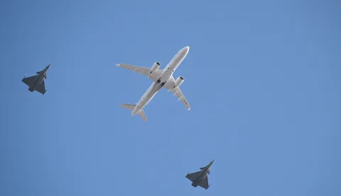 03.02.2025., Zagreb - Svecani docek hrvatske rukometne reprezentacije u Zagrebu nakon osvojenog drugog mjesta na Svjetkom prvenstvu. Prelet aviona Croatia airlinesa u pratnji Rafala HRZ-a.  Photo: Marko Lukunic/PIXSELL Photo: Marko Lukunic/PIXSELL