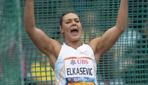 epa12330263 Sandra Elkasevic of Croatia reacts during the the Women's Discus during the World Athletics Diamond League final 2025 athletics meeting in Zurich, Switzerland, 28 August 2025. EPA/TIL BUERGY
