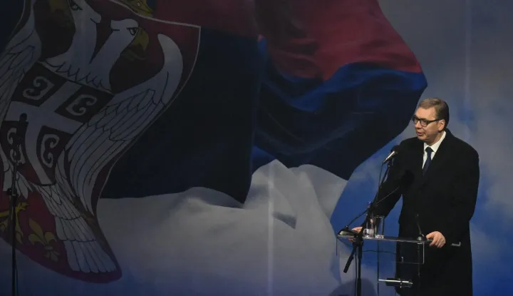 Jagodina, 24.01.2025. - Srbijanski predsjednik Aleksandar Vučić pozvao je u petak na formiranje širokog "narodnog pokreta za budućnost Srbije" ustvrdivši da je Srbija "napadnuta i izvana i iznutra", a tromjesečne prosvjede i studentske blokade nazvao je pokušajima dolaska na vlast "zlouporabom djece". Na fotografiji Aleksandar Vučić.foto HINA/ TANJUG/ STR, fotografija niske rezolucije/ nr/ ml