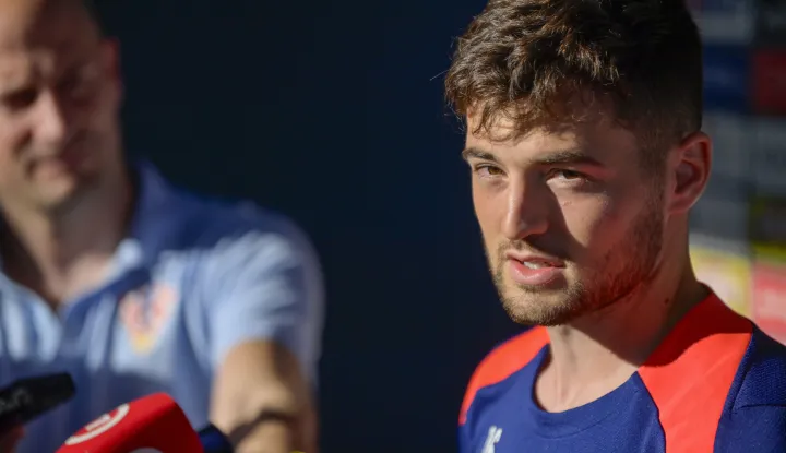 02.09.2025., Zagreb - Martin Baturina daje izjavu na stadionu Maksimir uoci pocetka treninga hrvatske nogometne reprezetacije. Photo: Igor Soban/PIXSELL