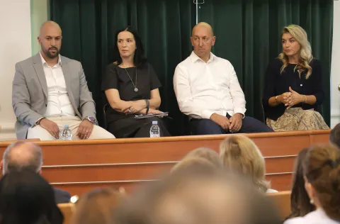 Osijek, 05. 09. 2025., HGK, Panona Tour, forum, konferencija o nautičkom turizmu na kontinentu, Mario Ferderber; Kristiana Jerkov; Ivo Bašić; Nikolina Brnjac; panelSNIMIO BRUNO JOBST