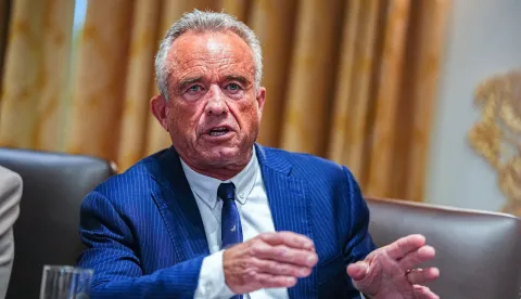 epa12324529 United States Secretary of Health and Human Services Robert F. Kennedy, Jr speaks as US President Donald J Trump chairs a Cabinet meeting in the Cabinet Room of the White House in Washington, DC, USA, 26 August 2025. EPA/AARON SCHWARTZ/POOL