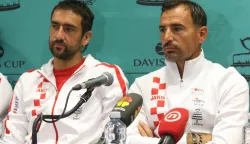 Osijek, 08. 09. 2025, SD Gradski vrt, press konferencija Hrvatske teniske reprezentacje uoči Davis Cup meča Hrvatska - Francuska.,Marin Čilič, Ivan Dodig.snimio GOJKO MIITĆ
