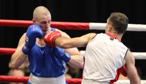26.01.2020., Zagreb, Velesajam - Prvenstvo Hrvatske u boksu za seniore i senirke. Finalna borba, muskarci do 91 kg, Plantic Damir - Zvonimir Rebolj.Photo: Jurica Galoic/PIXSELL