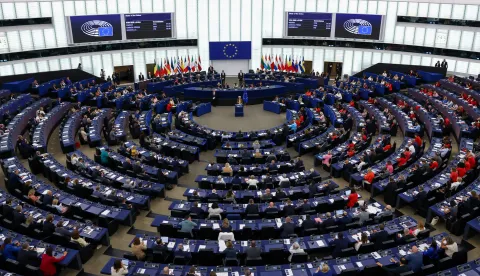 European Commission President Ursula von der Leyen delivers the State of the European Union address to the European Parliament, in Strasbourg, France, September 10, 2025. REUTERS/Yves Herman Photo: YVES HERMAN/REUTERS