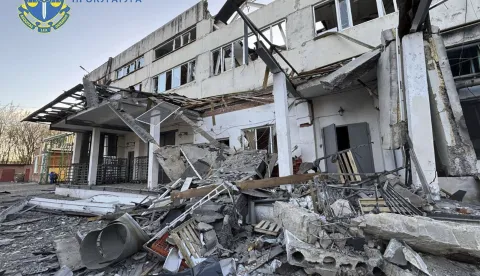 epa12038874 A handout photo made available by the Sumy Region Prosecutor's Office shows the aftermath of a Russian shock drone hit in the bread-baking plant in Sumy, Ukraine, 18 April 2025, amid the ongoing Russian invasion. At least one person died and another one was injured, according to the State Emergency Service report. EPA/Sumy Region Prosecutor's Office HANDOUT HANDOUT HANDOUT EDITORIAL USE ONLY/NO SALES