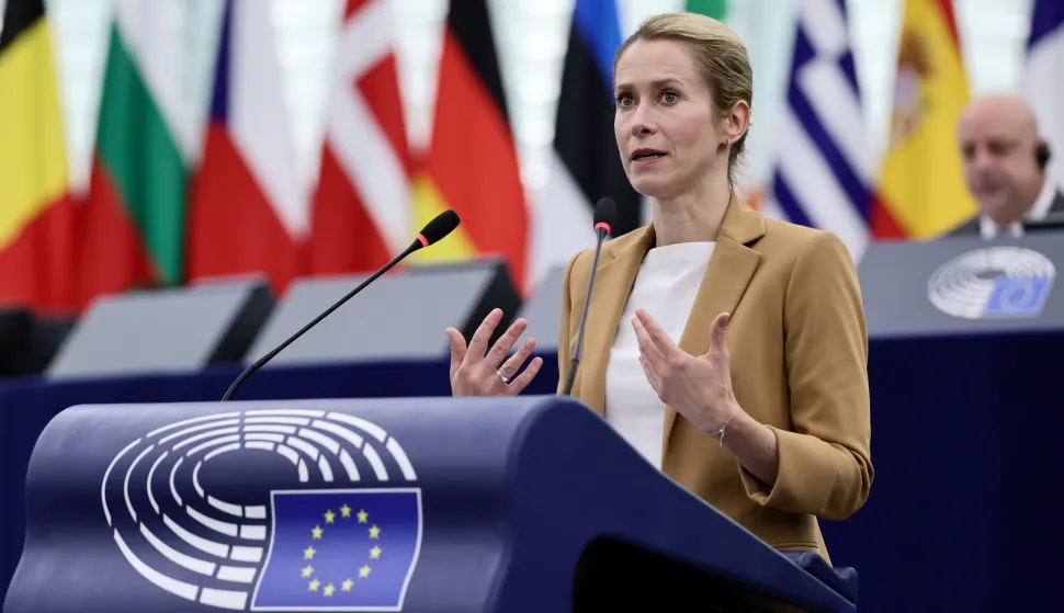 epa12363803 European High Representative for Foreign and Security Policy Kaja Kallas speaks during a debate on 'EU action to ensure security guarantees and just peace for Ukraine' at the European Parliament in Strasbourg, France, 09 September 2025. The current plenary session runs from 08 until 11 September 2025. EPA/RONALD WITTEK