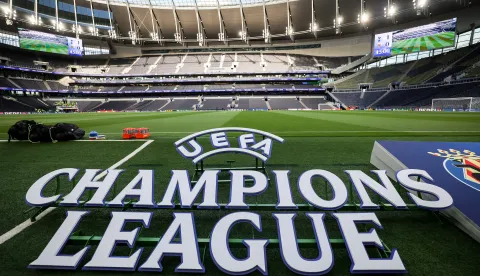 epa12382901 UEFA Champions League signage inside the Tottenham Spurs Stadium prior to the UEFA Champions League league phase match between Tottenham Hotspur and Villarreal CF in London, Britain, 16 September 2025. EPA/ANDY RAIN