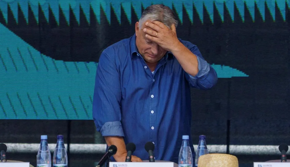 Hungarian Prime Minister Viktor Orban reacts after delivering his landmark speech to ethnic Hungarians in Tusvanyos festival in Baile Tusnad, Romania, July 26, 2025. Inquam Photos/Tudor Pana via REUTERS ATTENTION EDITORS - THIS IMAGE WAS PROVIDED BY A THIRD PARTY. ROMANIA OUT. NO COMMERCIAL OR EDITORIAL SALES IN ROMANIA Photo: INQUAM PHOTOS/Tudor Pana/REUTERS