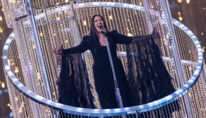 15 May 2025, Switzerland, Basel: Yuval Raphael from Israel with the title "New Day Will Rise" on stage at the second semi-final of the 69th Eurovision Song Contest in the Arena St. Jakobshalle. A total of 37 acts will be competing for the trophy and almost 60,000 spectators are expected to attend the nine live shows. A good 160 million people watched the music show on television in 2024. Photo: Jens B?ttner/dpa Photo: Jens B?ttner/DPA