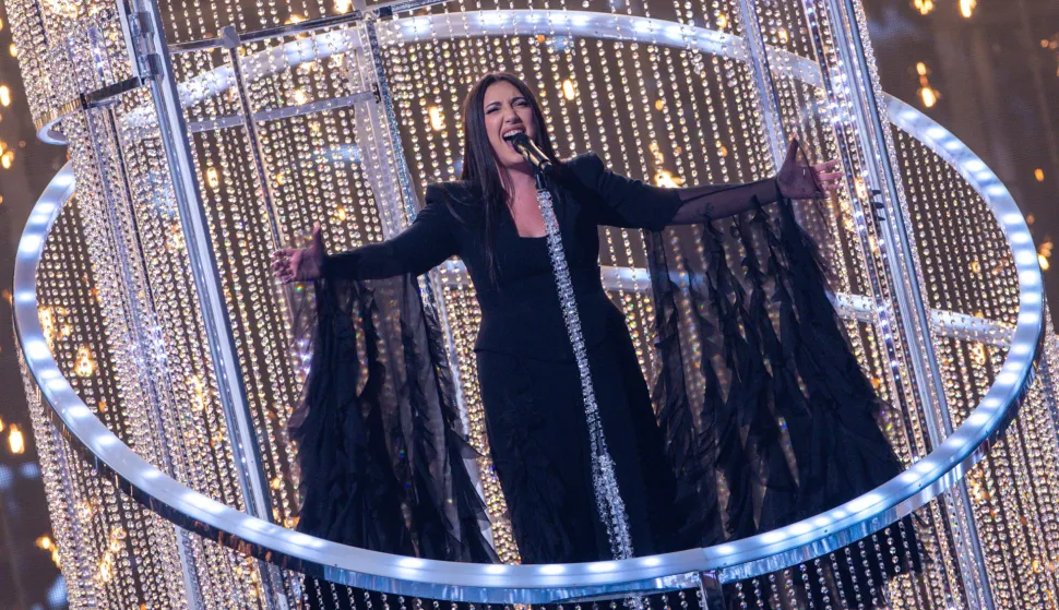 15 May 2025, Switzerland, Basel: Yuval Raphael from Israel with the title "New Day Will Rise" on stage at the second semi-final of the 69th Eurovision Song Contest in the Arena St. Jakobshalle. A total of 37 acts will be competing for the trophy and almost 60,000 spectators are expected to attend the nine live shows. A good 160 million people watched the music show on television in 2024. Photo: Jens B?ttner/dpa Photo: Jens B?ttner/DPA