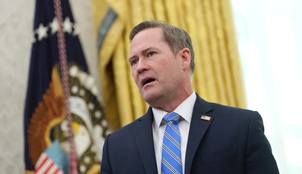 epa11947517 National Security Advisor Michael Waltz speaks as United States President Donald J Trump makes a statement on jobs in the Oval Office of the White House in Washington, DC, USA, 07 March 2025. February jobs report by Bureau of Labor Statistics reported the US added 151,000 jobs. EPA/CHRIS KLEPONIS/POOL