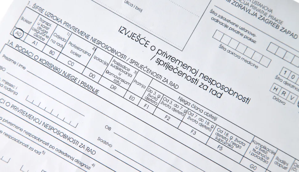 19.02.2016., Zagreb - Doznake - obrazac izvjesca o privremenoj nesposobnosti - sprijecenosti za rad."nPhoto: Davor Puklavec/PIXSELL