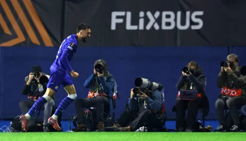 Zagreb, 24.9.2025 - Susret 1. kola Europske lige Dinamo - Fenerbah?e na stadionu Maksimir. Na slici Dion Beljo slavi drugi pogodak. foto HINA/ Damir SEN?AR/ ua