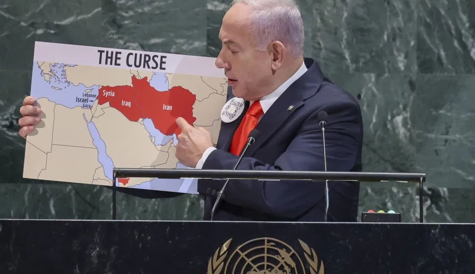 epa12407724 Prime Minister of Israel Benjamin Netanyahu speaks during the General Debate of the 80th session of the United Nations General Assembly at United Nations headquarters in New York, New York, USA, 26 September 2025. EPA/SARAH YENESEL