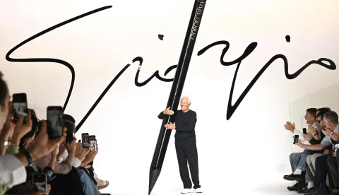 epa12351742 (FILE) - Italian fashion designer Giorgio Armani greets the audience at the end of the presentation of his Men's Spring/Summer 2024 collection during the Fashion Week in Milan, Italy, 19 June 2023 (04 September 2025). Armani has died at the age 91, his company confirmed on 04 September 2025. EPA/DANIEL DAL ZENNARO