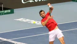 Osijek, 01. 02. 2025, SD Gradski vrt, tenis, Davis Cup, drugi dan. Hrvatska - Slovačka. Parvi Nikola Mektić i Mate Pavić- Milos Karol i Lukas Klein. Mate Pavić.snimio GOJKO MITIĆ