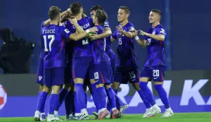 Zagreb, 08.09.2025 - Kvalifikacijska utakmica skupine L za odlazak na Svjetsko nogometno prvenstvo 2026. Hrvatska - Crna Gora. Na fotografiji slavlje igrača hrvatske nagon postignutog zgoditka.foto HINA/ Admir Buljubašić/ abu